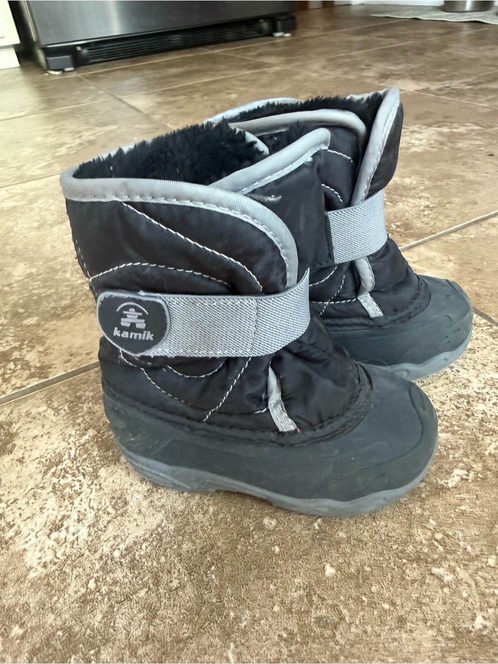 Kamik Black and Gray Kids Waterproof Snow Boots